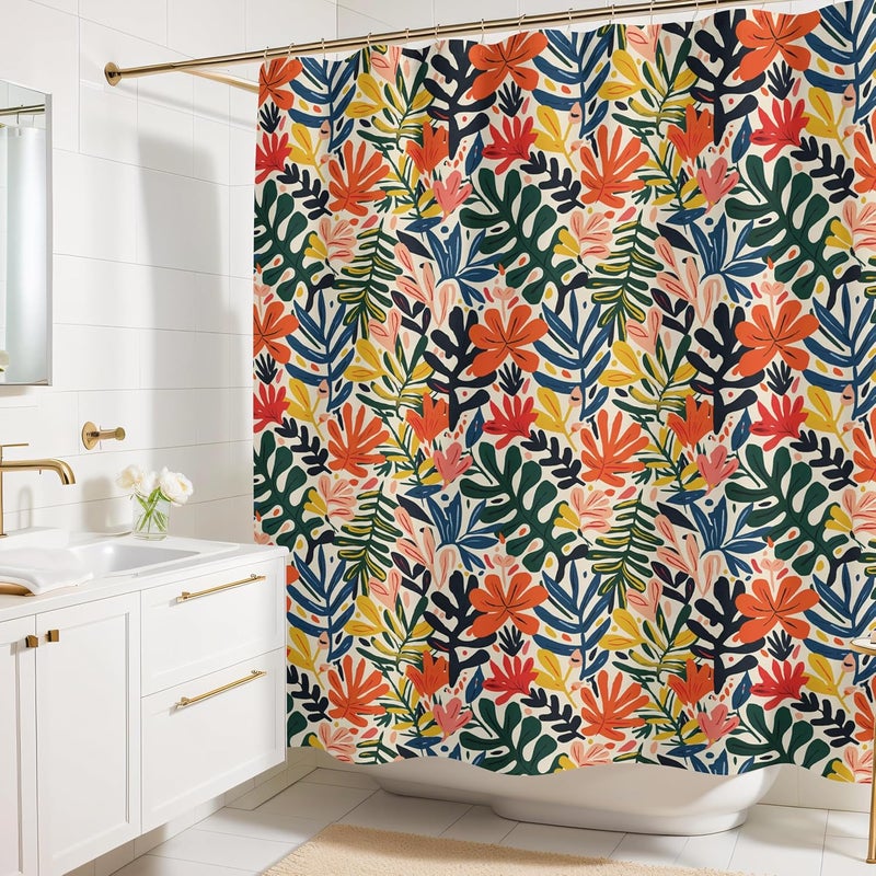 Worthwhile Goods Colorful Leaf Print Shower Curtain - Modern Floral Pattern - Home Decor - Fabric Shower Curtain for Any Bathroom - 72x72 Inches (Colorful Leaves) - Image 1